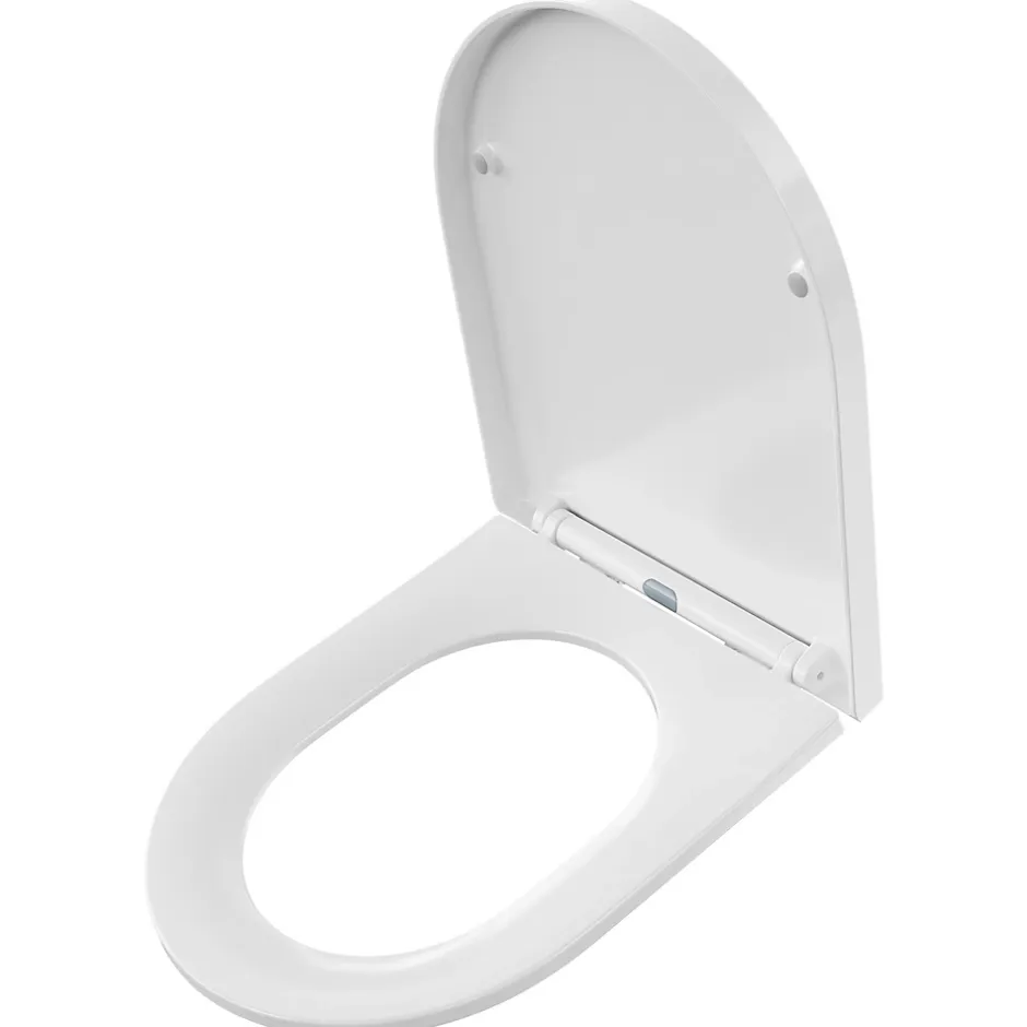 Anycée Max Abattant de WC avec Système d'abaissement Automatique et Bouton-poussoir Mono-touche, en Forme de D, ANYCEE MAX Abattant WC* Abattant Wc