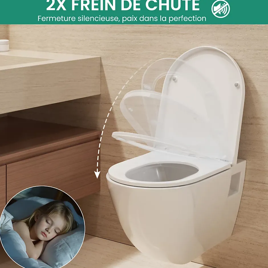 Anycée Max Abattant de WC avec Système d'abaissement Automatique et Bouton-poussoir Mono-touche, en Forme de D, ANYCEE MAX Abattant WC* Abattant Wc