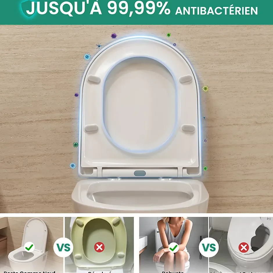 Anycée Max Abattant de WC avec Système d'abaissement Automatique et Bouton-poussoir Mono-touche, en Forme de D, ANYCEE MAX Abattant WC* Abattant Wc