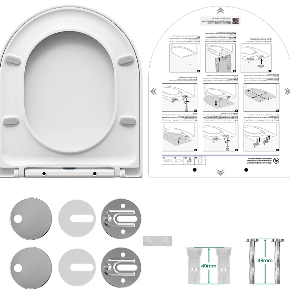 Anycée Max Abattant de WC avec Système d'abaissement Automatique et Bouton-poussoir Mono-touche, en Forme de D, ANYCEE MAX Abattant WC* Abattant Wc