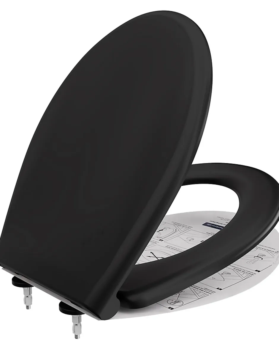 Anycée Max Abattant de WC avec Système d'abaissement Automatique, ANYCEE MAX Couvercle de Toilette en Duroplast, en Forme O, Noir* Abattant Wc