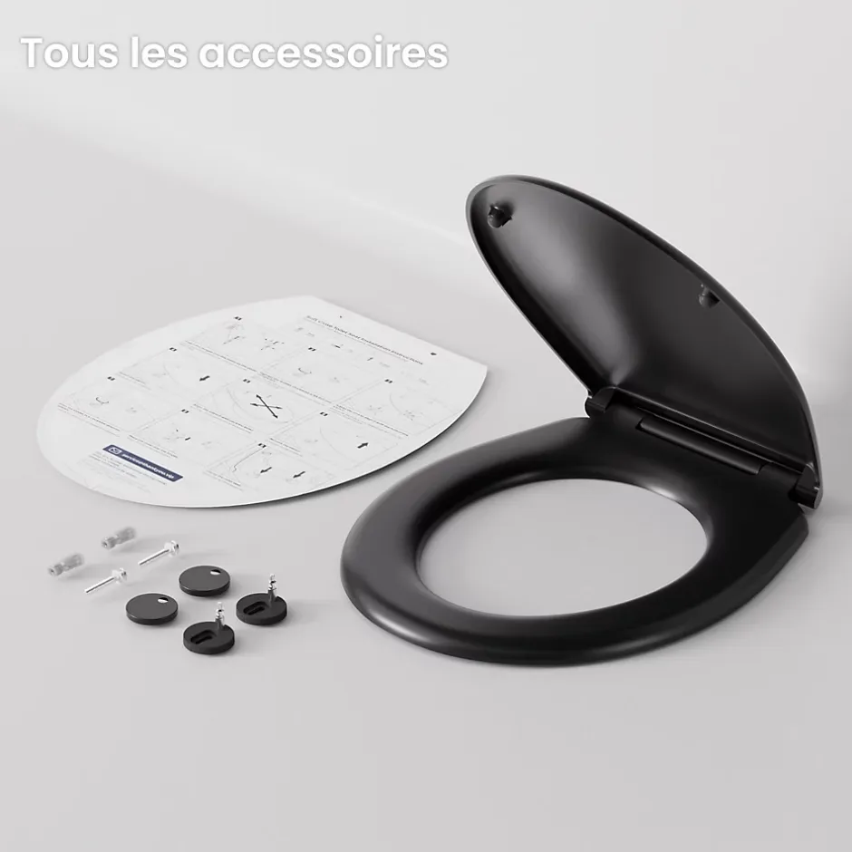 Anycée Max Abattant de WC avec Système d'abaissement Automatique, ANYCEE MAX Couvercle de Toilette en Duroplast, en Forme O, Noir* Abattant Wc