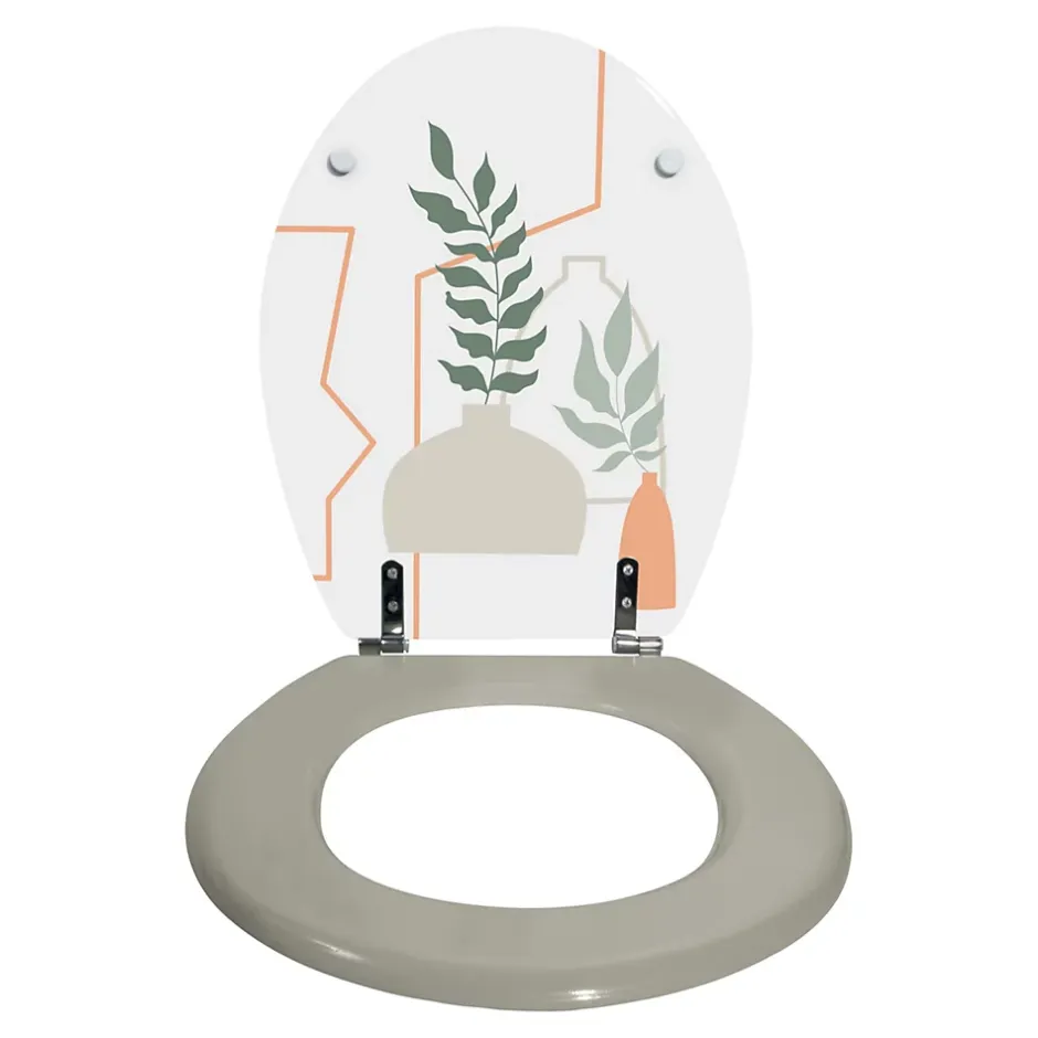 MSV Abattant WC à motif style bohème abstrait, vert et terracotta, Kenzi* Abattant Wc