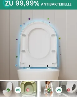 Anycée Max Abattant WC avec Système d'abaissement Automatique en Duroplast, ANYCEE MAX Couvercle de Toilette, en Forme de D