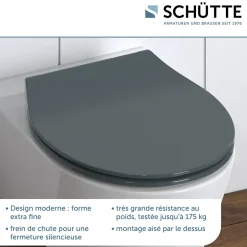 Schütte Abattant WC extra fin en duroplast SLIM avec frein de chute Anthracite