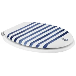 GoodHome Abattant WC Pilica coloris blanc et bleu en bois avec frein de chute