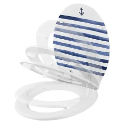 GoodHome Abattant WC Pilica coloris blanc et bleu en bois avec frein de chute