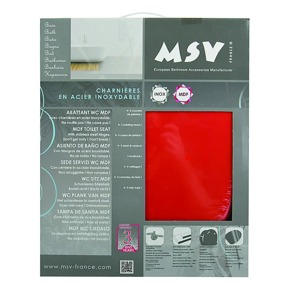 MSV Abattant wc MDF CLEO Rouge Charnières Inox* Abattant Wc