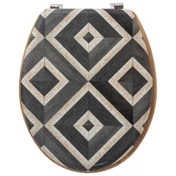 5Five Abattant WC motifs canva blanc et noir et lunette effet bois,