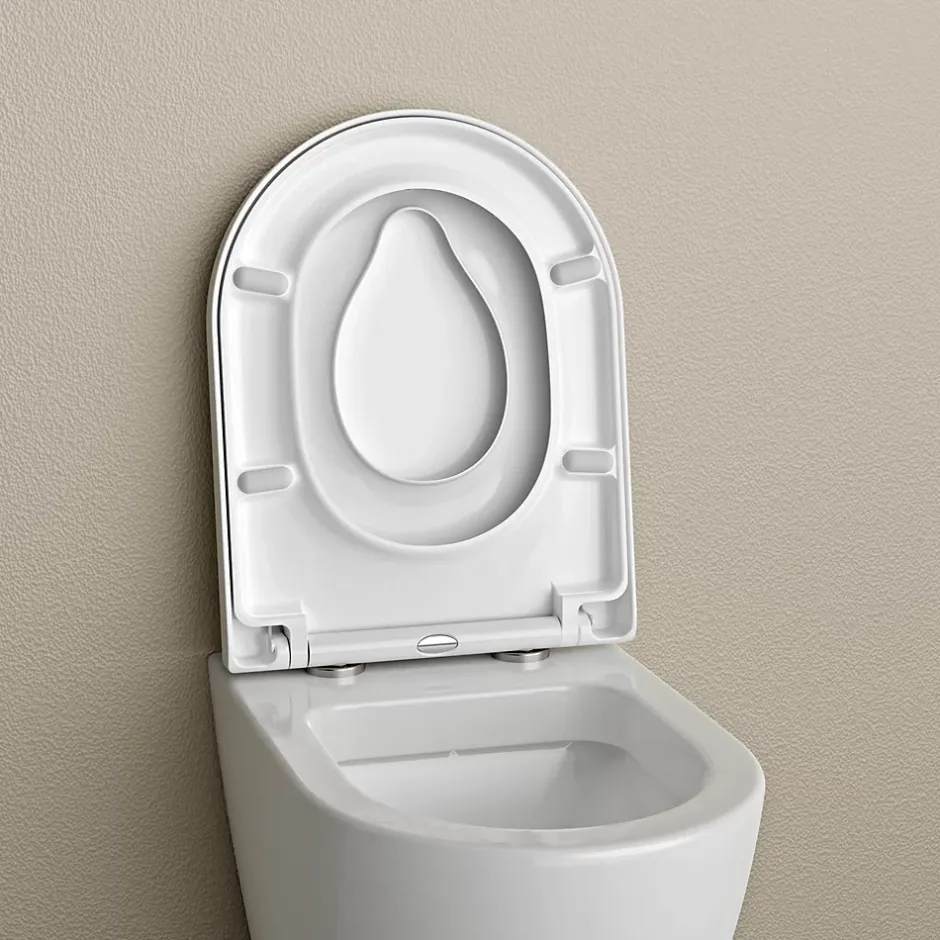 Bernstein Abattant WC plastique avec double Lunette WC pour famille et enfant, charnières acier inox - Blanc - 46,4x35,9x5,1cm - U1006* Abattant Wc