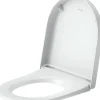 Duravit Abattant WC plastique Blanc forme D, Lunette toilettes universel à frein de chute / fermeture amortie - 37,5x41,7x5,1cm - Univavo