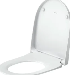 Duravit Abattant WC plastique Blanc forme D extra-plat, Lunette toilettes à frein de chute / fermeture amortie, 36x42,3x4,5cm, Univavo* Abattant Wc