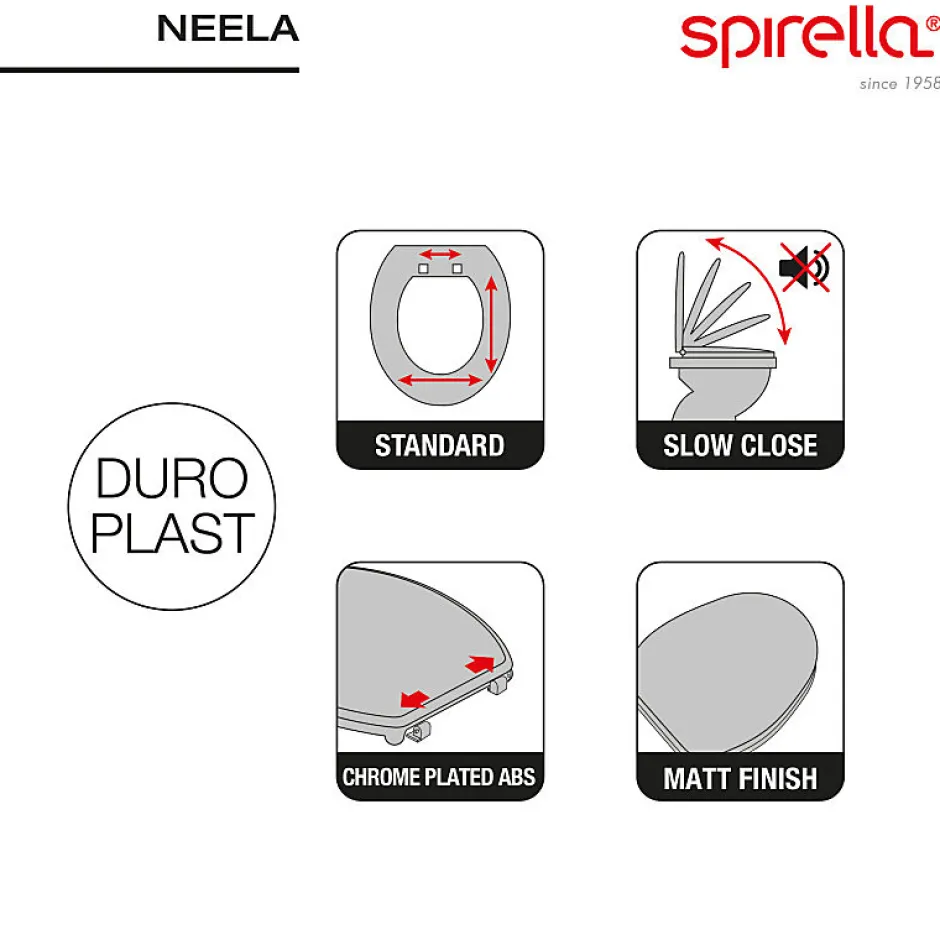 Spirella Abattant wc Thermo dur avec frein de chute NEELA Pêche Charnières ABS Chromé* Abattant Wc