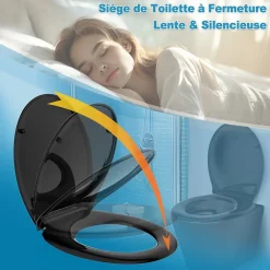 Todot Abattant WC Déclipsable forme Ovale avec Frein de Chute et Charnière Réglable - Noir* Abattant Wc