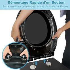 Todot Abattant WC Déclipsable forme Ovale avec Frein de Chute et Charnière Réglable - Noir* Abattant Wc