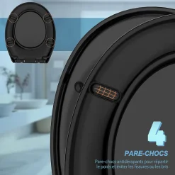 Todot Abattant WC Déclipsable forme Ovale avec Frein de Chute et Charnière Réglable - Noir* Abattant Wc
