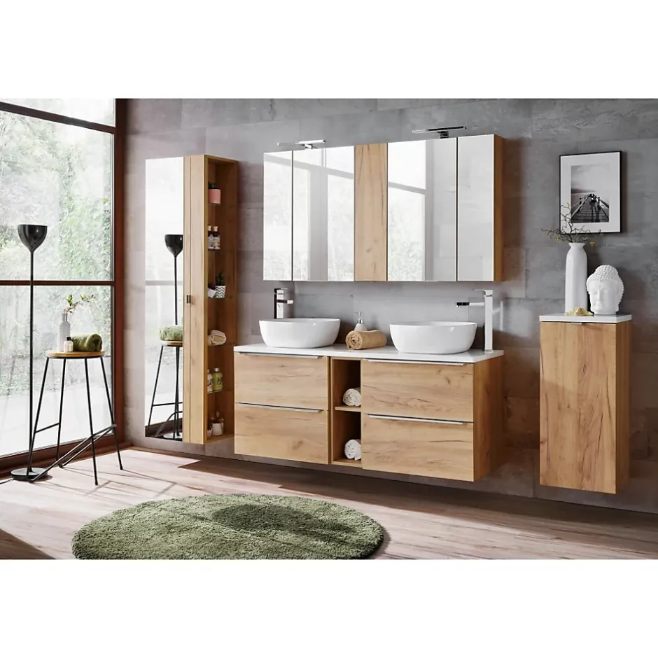 Meublorama Accessoire mural NALYA 57 cm Chene clair Complément suspendu pour meuble vasque
