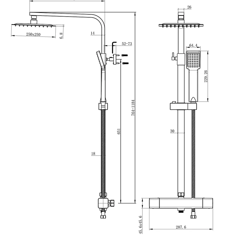 AICA Sanitaire AICA colonne de douche thermostatique avec pomme de douche 10", hauteur réglable 76-118 cm* Colonne De Douche Thermostatique