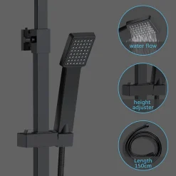 AICA Sanitaire AICA colonne de douche thermostatique noir mat avec douche de tête carrée 20X20cm, réglable en hauteur 730-1150mm* Colonne De Douche Thermostatique