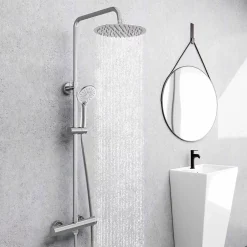AICA Sanitaire AICA colonne de douche thermostatique avec douche de tête ronde de 250 mm, douchette à main 3 fonctions, hauteur réglable* Colonne De Douche Thermostatique