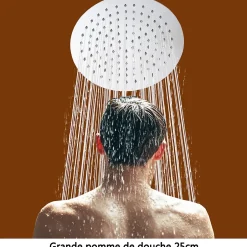 AICA Sanitaire AICA colonne de douche thermostatique avec douche de tête ronde de 250 mm, douchette à main 3 fonctions, hauteur réglable* Colonne De Douche Thermostatique