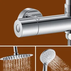 AICA Sanitaire AICA colonne de douche thermostatique avec douche de tête ronde de 250 mm, douchette à main 3 fonctions, hauteur réglable* Colonne De Douche Thermostatique