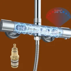 AICA Sanitaire AICA colonne de douche thermostatique avec douche de tête ronde de 250 mm, douchette à main 3 fonctions, hauteur réglable* Colonne De Douche Thermostatique