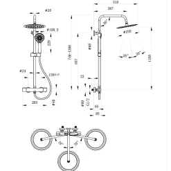 AICA Sanitaire AICA colonne de douche thermostatique avec douche de tête ronde de 250 mm, douchette à main 3 fonctions, hauteur réglable* Colonne De Douche Thermostatique