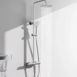 AICA Sanitaire AICA colonne de douche thermostatique avec douche de tête ronde de 200 mm, douchette à main 3 fonctions, hauteur réglable