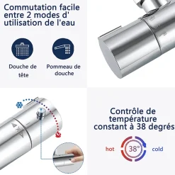 AICA Sanitaire AICA colonne de douche thermostatique avec douche de tête ronde de 200 mm, douchette à main 3 fonctions, hauteur réglable