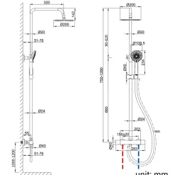 AICA Sanitaire AICA colonne de douche thermostatique avec douche de tête ronde de 200 mm, douchette à main 3 fonctions, hauteur réglable