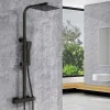 AICA Sanitaire AICA Colonne de douche thermostatique avec pomme de tête, Carré, douchette et flexible,noir mat* Colonne De Douche Thermostatique