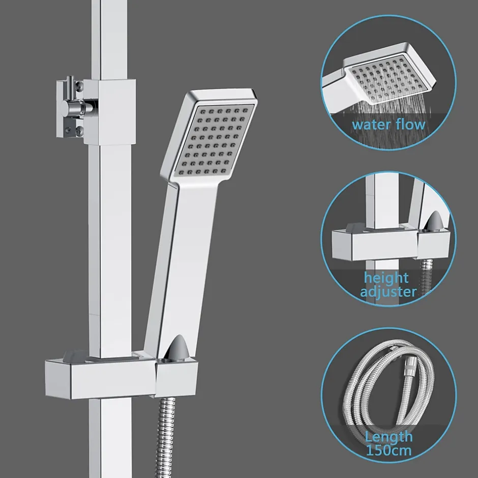 AICA Sanitaire AICA colonne de douche thermostatique avec pomme de tête,Carré, douchette et flexible,effet chromé