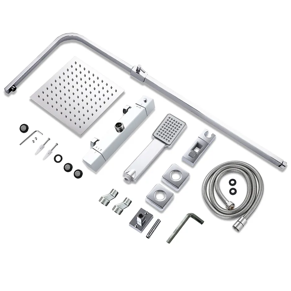 AICA Sanitaire AICA colonne de douche thermostatique avec pomme de tête,Carré, douchette et flexible,effet chromé