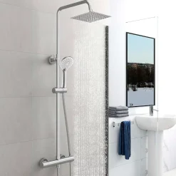 AICA Sanitaire AICA colonne de douche thermostatique en laiton, douche de tête carrée, 3 jets* Colonne De Douche Thermostatique