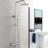 AICA Sanitaire AICA Colonne de douche thermostatique chromée, avec douche de tête ronde et douchette à main réglable en plusieurs modes* Colonne De Douche Thermostatique
