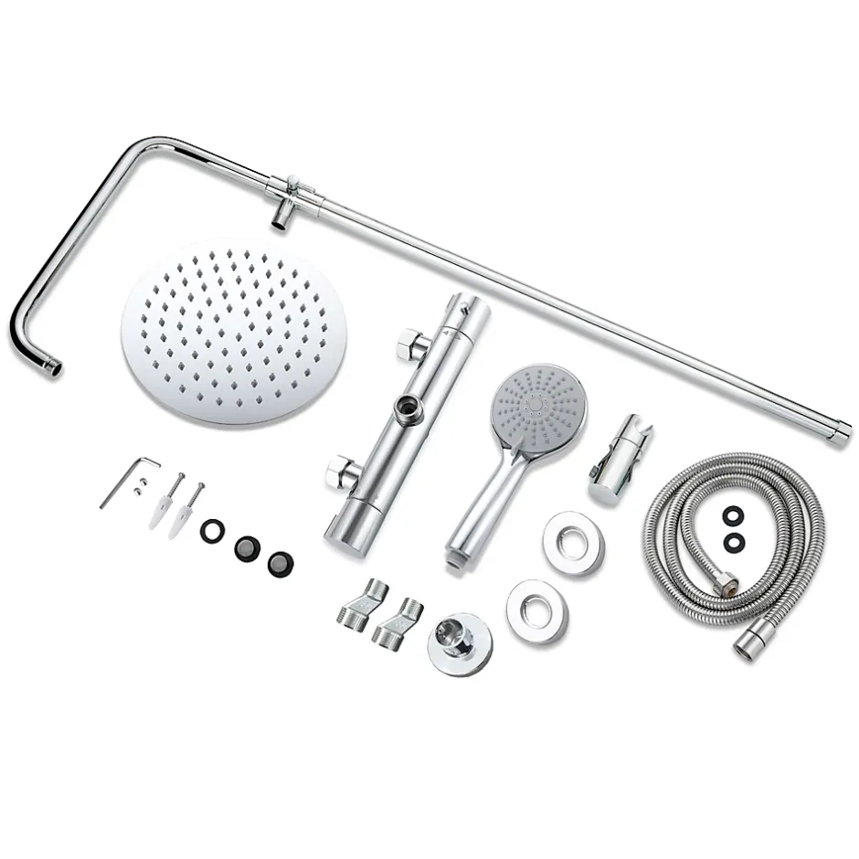 AICA Sanitaire AICA Colonne de douche thermostatique chromée, avec douche de tête ronde et douchette à main réglable en plusieurs modes* Colonne De Douche Thermostatique