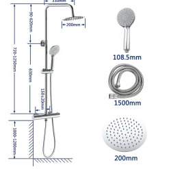 AICA Sanitaire AICA Colonne de douche thermostatique chromée, avec douche de tête ronde et douchette à main réglable en plusieurs modes* Colonne De Douche Thermostatique