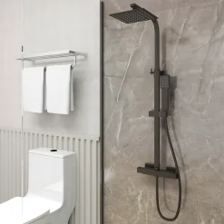 AICA Sanitaire AICA colonne de douche thermostatique 200mm, kit carré noir