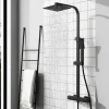 AICA Sanitaire AICA colonne de douche thermostatique avec pomme de tête, douchette et flexible,noir mat* Colonne De Douche Thermostatique