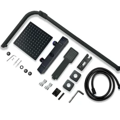 AICA Sanitaire AICA colonne de douche thermostatique avec pomme de tête, douchette et flexible,noir mat* Colonne De Douche Thermostatique