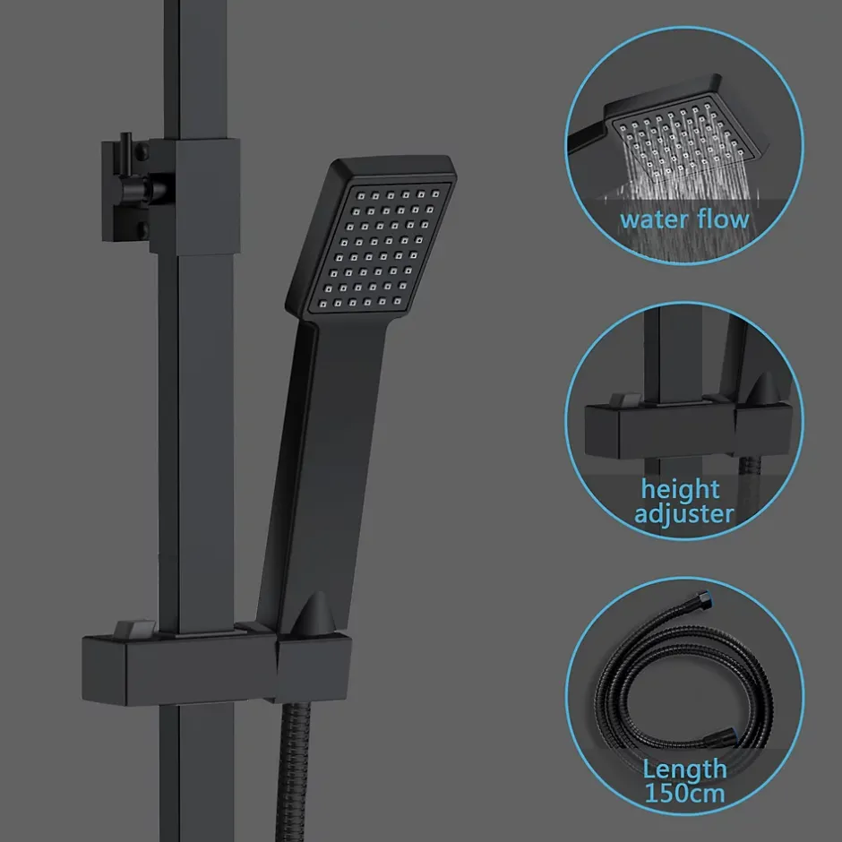 AICA Sanitaire AICA colonne de douche thermostatique noir mat avec douche de tête carrée 20X20cm, réglable en hauteur 730-1150mm* Colonne De Douche Thermostatique