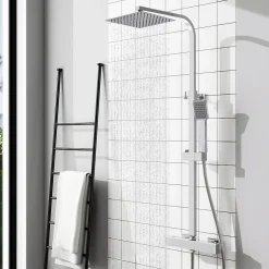 AICA Sanitaire AICA colonne de douche thermostatique avec pomme de tête, douchette et flexible,effet chromé