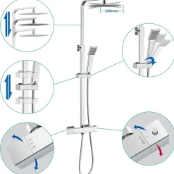 AICA Sanitaire AICA colonne de douche thermostatique avec pomme de tête, douchette et flexible,effet chromé