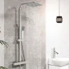 AICA Sanitaire AICA colonne de douche thermostatique avec pomme de tête, douchette et flexible,effet chromé,Carré