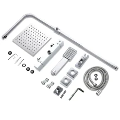 AICA Sanitaire AICA colonne de douche thermostatique avec pomme de tête, douchette et flexible,effet chromé,Carré