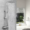 AICA Sanitaire AICA colonne de douche thermostatique noir mat avec douche de tête carrée 20X20cm, réglable en hauteur 730-1150mm