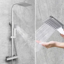 AICA Sanitaire AICA colonne de douche thermostatique noir mat avec douche de tête carrée 20X20cm, réglable en hauteur 730-1150mm