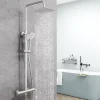 AICA Sanitaire AICA Colonne de douche thermostatique, Acier inoxydable Pomme 200mm+Douchette 3 jets, Chromé