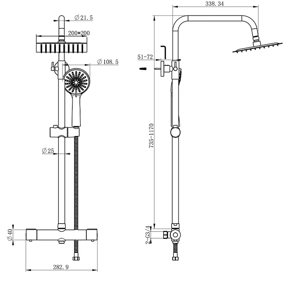 AICA Sanitaire AICA Colonne de douche thermostatique, Acier inoxydable Pomme 200mm+Douchette 3 jets, Chromé